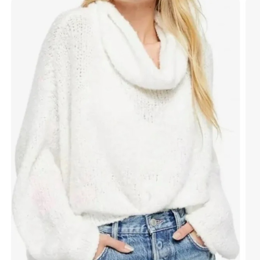 Free people Cozy White Cowl Neck Sweater